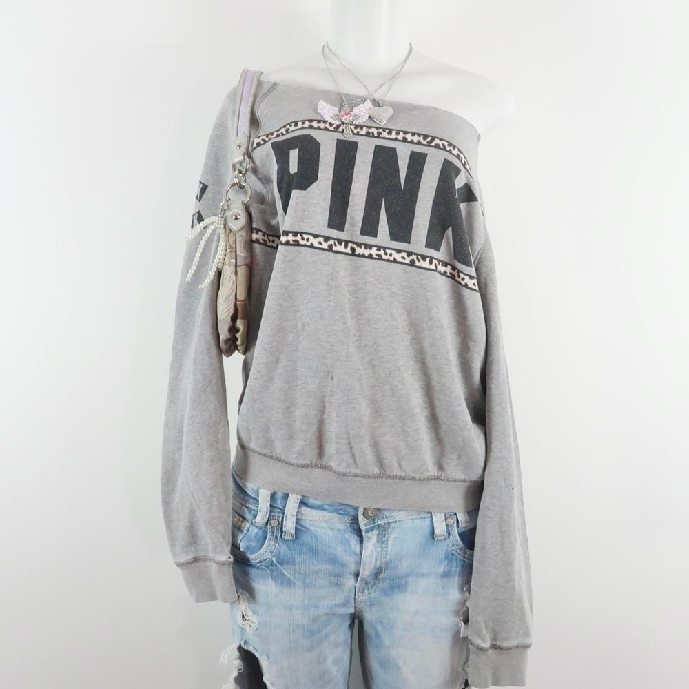 y2k pink grey graphic sweatshirt leopard print oversized pullover